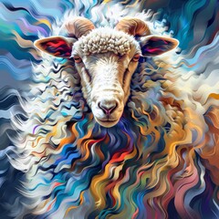 Wall Mural - create a digital artwork off a sheep paintend in abstract style