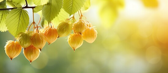 copy space image of hornbeam fruits in the foreground against a beautifully blurred background with 