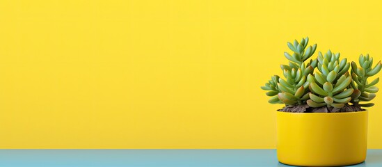 Poster - Bright yellow banner with a succulent in a pot providing a large copy space image