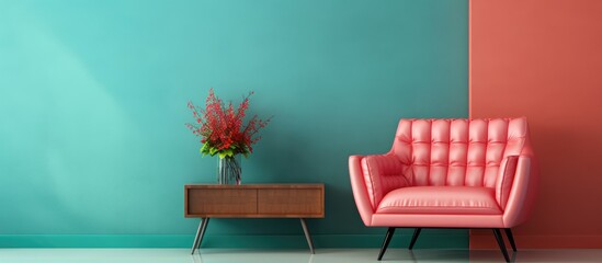 Aufkleber - Modern armchair and table near color wall. copy space available