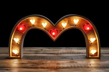 Sticker - Retro marquee light sign shaped as a heart with a vibrant background, perfect for vintage and romantic designs, adding a touch of nostalgia and warmth 