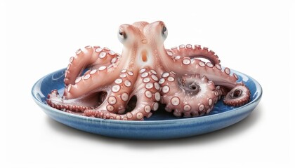 Oceanic Delight: Fresh Frozen Octopus Served on a Blue Plate
