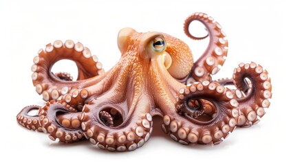 Wall Mural - OctoFresh: A Close Look at an Isolated Octopus on a White Background