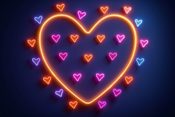 Sticker - Neon heart with smaller hearts in a circle on a dark background, creating a romantic and vibrant look, perfect for love themed and modern designs 