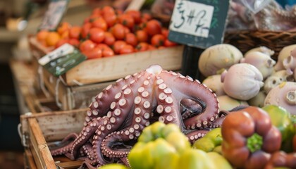 Wall Mural - Exploring the Bounty of the Sea: Fresh Octopus at the Market