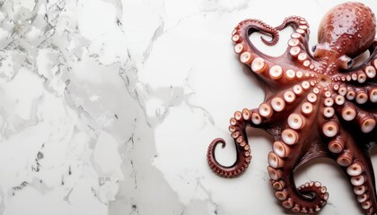 Wall Mural - Succulent Octopus: A Stunning Presentation on White Marble