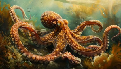 Wall Mural - Exploring the Underwater World: The Fascinating Life of Fresh Octopus