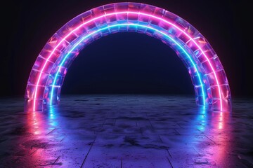 Sticker - Neon rainbow arch on a reflective floor, creating a modern and vibrant look, ideal for contemporary and tech inspired designs 