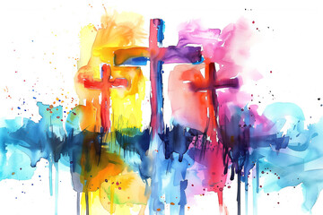 abstract watercolor Jesus Cross watercolor Copy Space background. Christianity