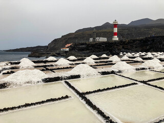 Wall Mural - Summer scene in Fuencaliente Lighthouse next to the salt flats in La Palma, Canary Islands.