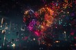 © Leo - Heart shaped abstract explosion of colorful particles in a dark space, symbolizing passion and energy in a dynamic and vibrant artistic expression