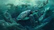© MJ - An emotive depiction of a sea turtle struggling to navigate through a sea of plastic bags, highlighting the urgent need for conservation efforts to protect endangered species