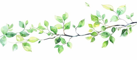 Wall Mural - Watercolor Painting of Green Leaves on a Branch.