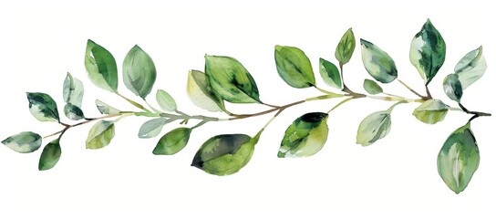 Wall Mural - Watercolor Green Leaves Branch
