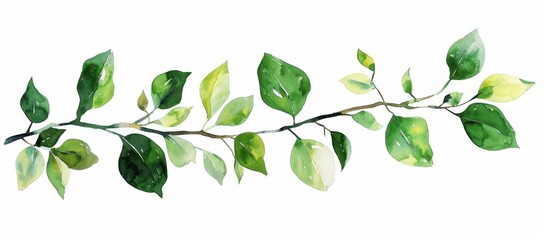 Wall Mural - Watercolor Green Branch with Leaves.
