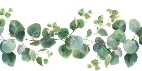 Wall Mural - Watercolor Eucalyptus Leaves Border.
