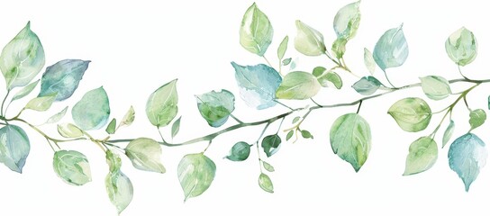 Wall Mural - Watercolor Green Leaves Branch.