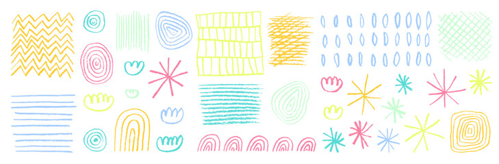 Wall Mural - gentle toddler naive playful shapes. cute pastel colors aby chalk scribble line textures. pastel doo