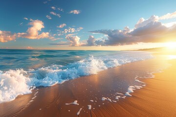 Wall Mural - The beach and waves at sunset