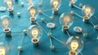 © MarkFinal - 3D interconnected network of lightbulbs and gears on a blue background