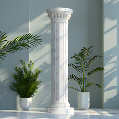 Wall Mural - Background podium column 3d roman luxury greek white ancient display product classic. Podium platform background column pillar stage minimal stand beauty design greece render scene plant cosmetic rome