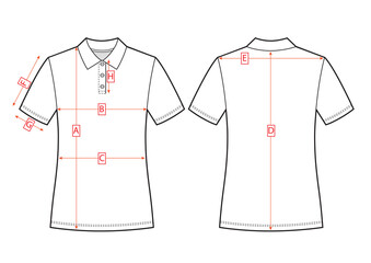 Wall Mural - Womans polo size chart. Front and back views sketch