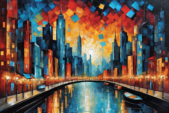 abstract mosaic cityscape background ai generated