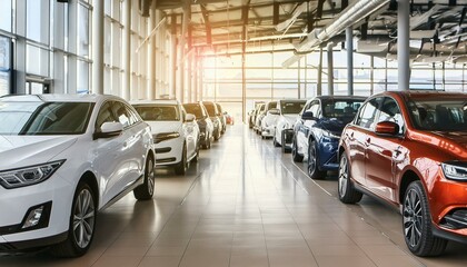 Wall Mural - many cars parked in a car showroom