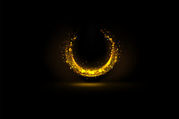 Wall Mural - Magical light effect. Rotating luminous ellipses. Dynamic golden rings on black background.