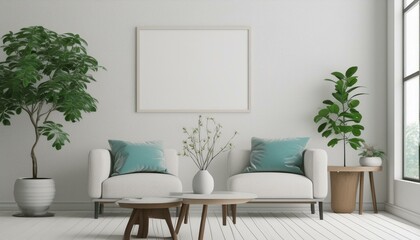 Poster - Mockup poster frame in minimalist modern interior background, 3d render