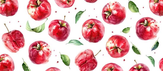 Wall Mural - Abstract Background of Red Apples in Seamless Pattern on White Background