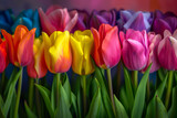 Fototapeta Tulipany - Colorful tulips background, Ai