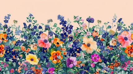 Wall Mural - Designing digital patterns of flowers arranged in a border and all over pattern