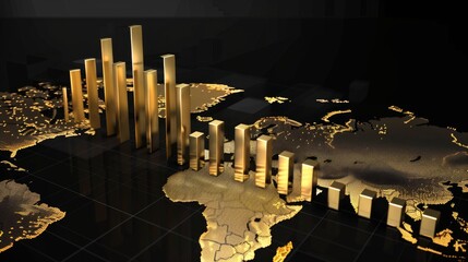 Leinwandbilder - A bar graph showing gold production levels by country, highlighting key contributors to the global gold supply