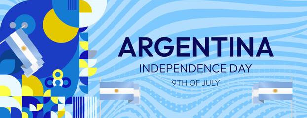 Wall Mural - Argentina Independence Day banner in modern geometric style. Wide banner with typography and also country flag. Background for National holiday celebration party. Happy Independence Day of Argentina