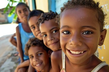 Poster - Portrait of smiling african american girl with group of kids