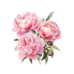 Poster - peony flower set watercolor illustration