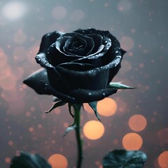 Sticker - AI generated illustration of a close-up of a black rose with dew drops on petals