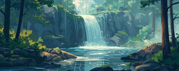 Wall Mural - waterfall in the forest