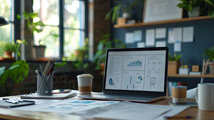 Wireframe designs, whether digital or on paper, showcased on a laptop screen for web or mobile app UI/UX display. A panoramic view captures the developer workspace