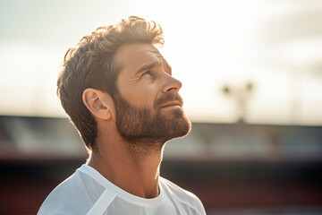 Generative AI illustration of focused tennis player on court ready for important championship league match