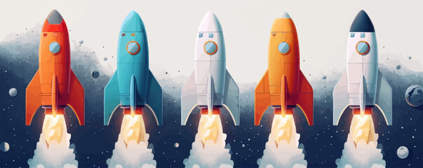 Wall Mural - spaceship toys on a clean white background. vector flat isolated illustration.