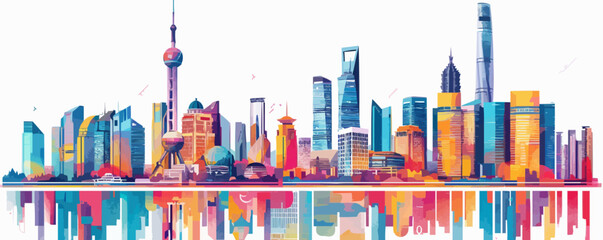 Wall Mural - Vibrant city skyline with modern skyscrapers Vector flat minimalistic isolated