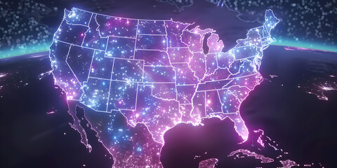 Wall Mural - america map telecommunication and data transfer networks with global internet and artificial intelli