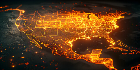 Wall Mural - america map telecommunication and data transfer networks with global internet and artificial intelli