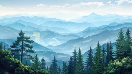 Wall Mural - pine trees blanket the slopes of mountains