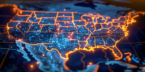Wall Mural - united states of america usa telecommunication and data transfer networks with global internet and a