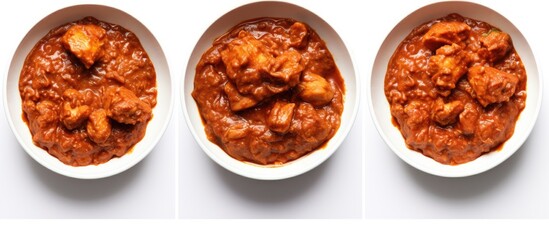 Aufkleber - Tasty chicken curry collage on a white background with copy space image.