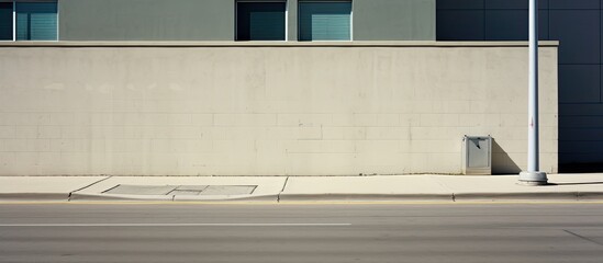 Aufkleber - Urban setting with road sign shadow on condo facade, paved sidewalk, and street with copy space image backdrop.