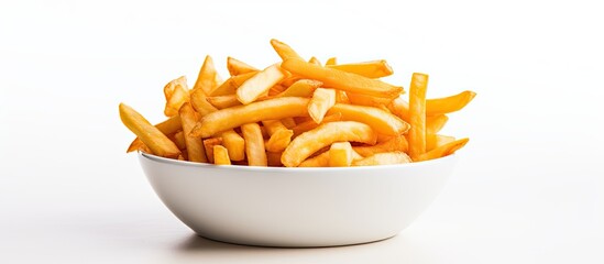 Aufkleber - A bowl of crispy french fries with a white background for copy space image.